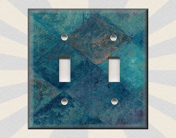 Metal Light Switch Plate Cover Teal Home Decor Tuscan Tile Mosaic Design 