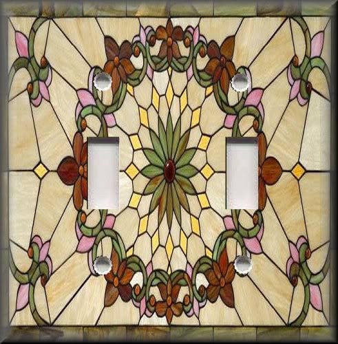 Metal Light Switch Plate Cover Art Nouveau Stained Glass Pattern Decor Blue 