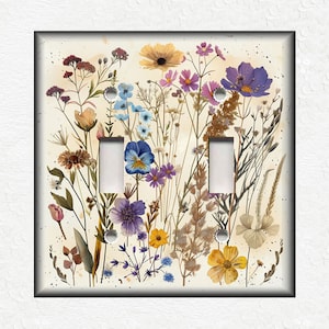 Pressed Flowers Wildflowers Design Metal Light Switch Plate Covers - Botanical Switch Plates And Outlet Covers - Decorative Switch Covers