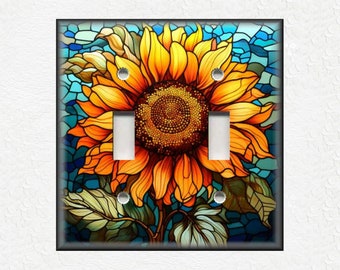 Stained Glass Sunflowers Design Home Decor Sunflower Decor - Metal Light Switch Plate Cover - Flower Decorative Switch Plates Outlet Covers