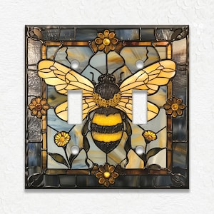 Stained Glass Bee Design Home Decor Metal Light Switch Plate Covers - Decorative Bee Art Light Switch Plates And Outlet Covers - Bee Decor