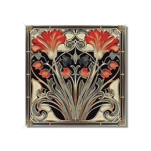 Art Nouveau Ceramic Tile Red Kitchen Backsplash Tile Moody Bathroom Tile Antique Design Tile Fireplace Tiles - Accent Tile Free Shipping