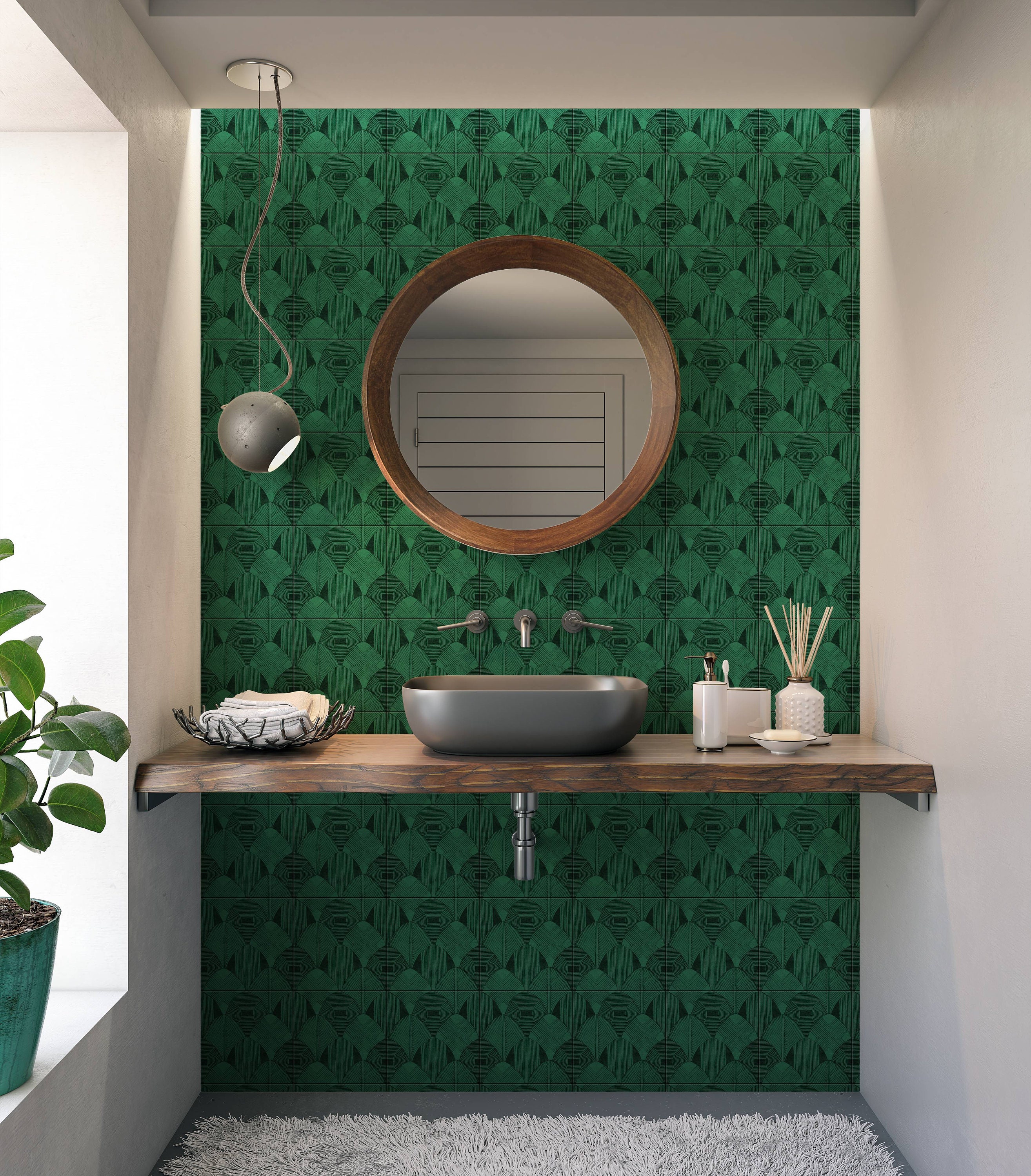Emerald Green Ceramic Tile Vintage Art Deco Design Kitchen Backsplash ...