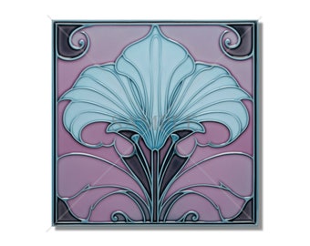 Ceramic Tile Kitchen Backsplash Tile - Blue Purple Vintage Art Nouveau Design Bathroom Tile - Antique Reproduction Tile - Fireplace Tile