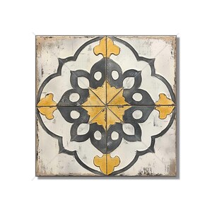 Antique Beige And Gold Patterned Ceramic Tile - Kitchen Backsplash - Beige Patterned Bathroom Tile - Vintage Design Beige Fireplace Tiles