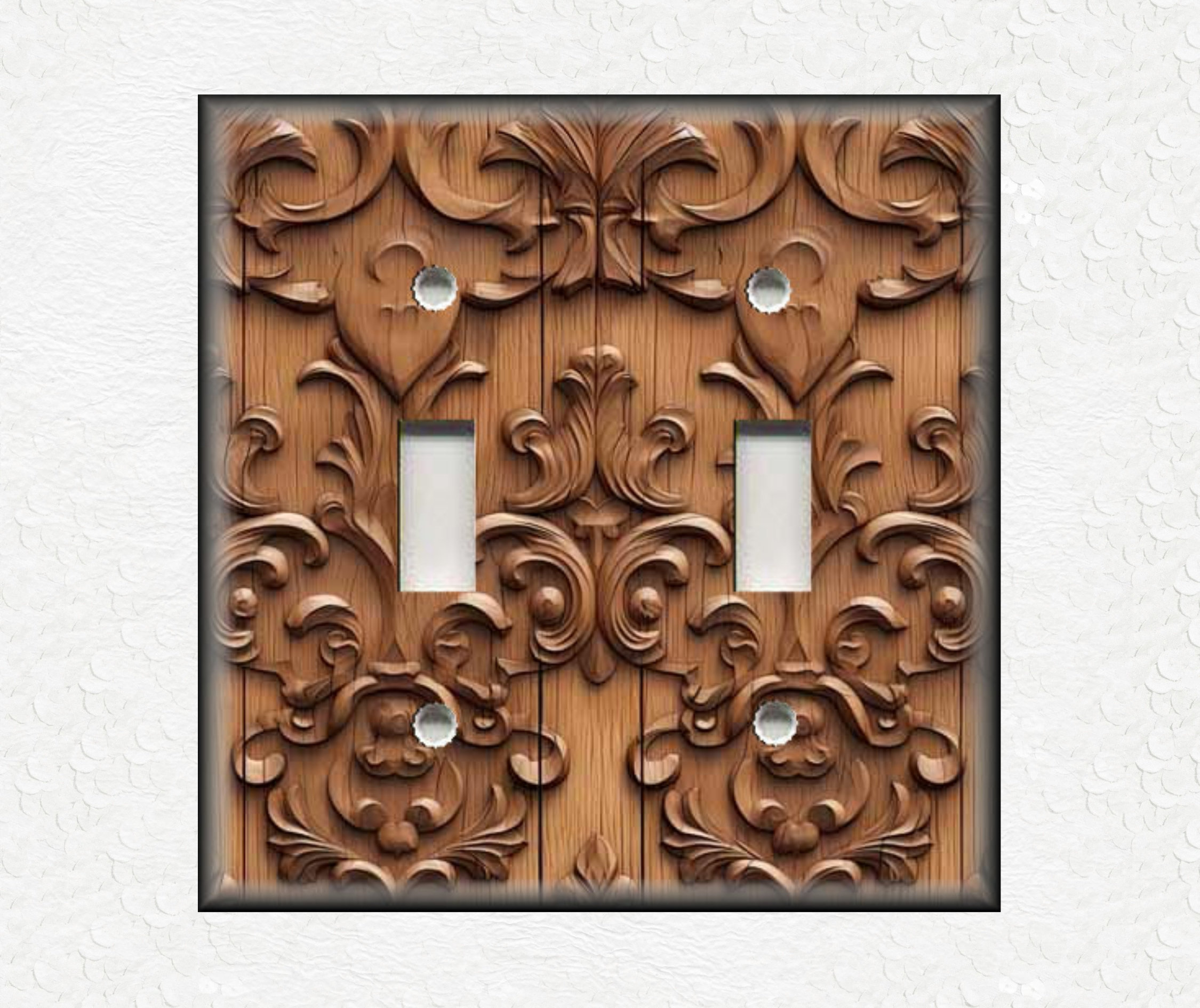 Carved Wood Design Metal Switch Plate and Outlet Covers - Unique