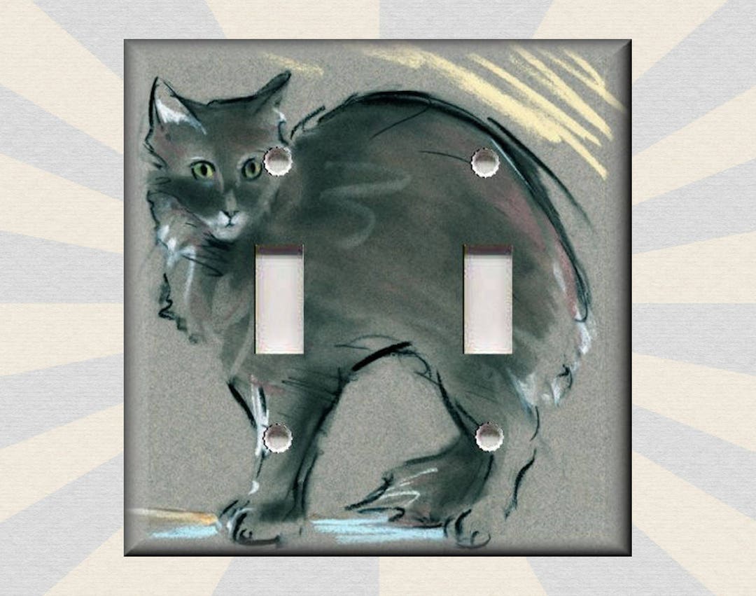Grey Cat Switch Plate Covers Cat Home Decor Cats Decor Metal Light