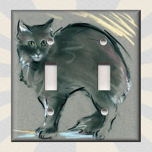 Grey Cat Switch Plate Covers - Cat Home Decor - Cats Decor - Metal Light Switch Plate Cover - Cat Switch Plates And Outlets - Free Shipping