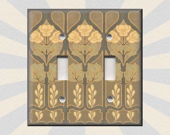 Art Nouveau Home Decor Floral  Pattern Tan Decor - Metal Light Switch Plate Cover - Light Switch And Outlet Covers Free Shipping