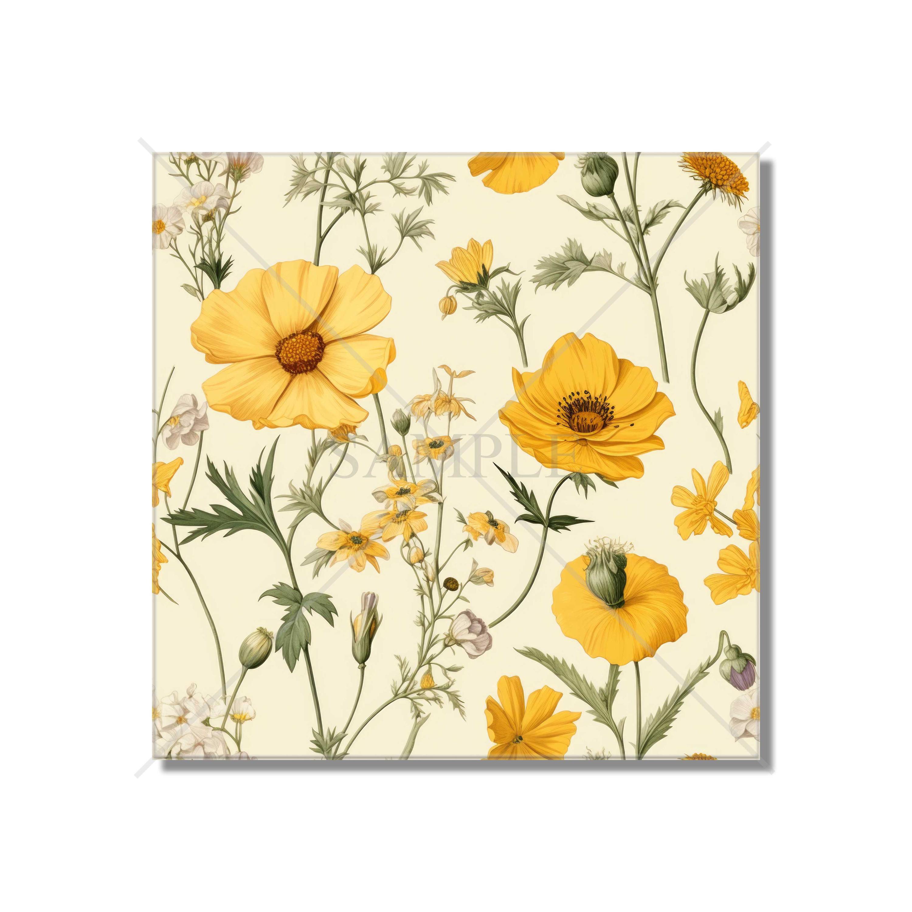 Botanical Floral Ceramic Tile - Kitchen Backsplash Tile - Bathroom
