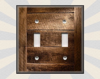 Rustic Barn Wood Planks Design Country Cabin Home Decor Brown - Metal Light Switch Plate Cover - Wallplates Outlets Rocker - Home Decor