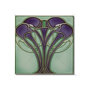 Vintage Art Nouveau Design Ceramic Tile Purple And Green Tile - Bathroom Tile - Antique Reproduction Tile Backsplash Tile Fireplace Tile