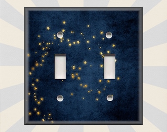 Dark Blue Gold Stars Design - Metal Light Switch Plate Cover - Navy Blue And Gold Switch Plates Outlet Covers - Metal Wall Plates