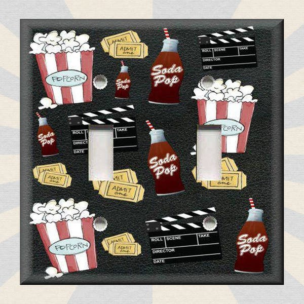 Movie Room Decor Movie Snacks Popcorn Home Theater Decor - Metal Light Switch Plate Cover - Switch Plates Outlet Covers - Free Shipping