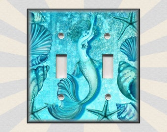Mermaid Switch Plates And Outlet Covers - Mermaid Decor - Metal Beach Light Switch Plate Cover - Mermaid Home Decor - Free Shipping