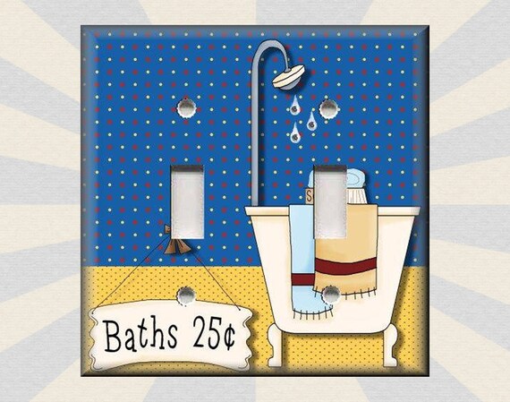 Blue And Yellow Country Bathroom Metal Light Switch Plate Cover Home Decor 