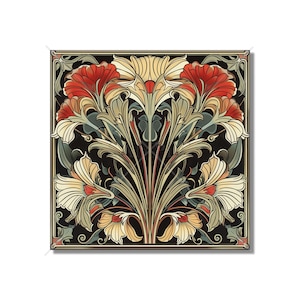Art Nouveau Ceramic Tile Red Kitchen Backsplash Tile Moody Bathroom Tile Antique Design Tile Fireplace Tiles - Accent Tile Free Shipping