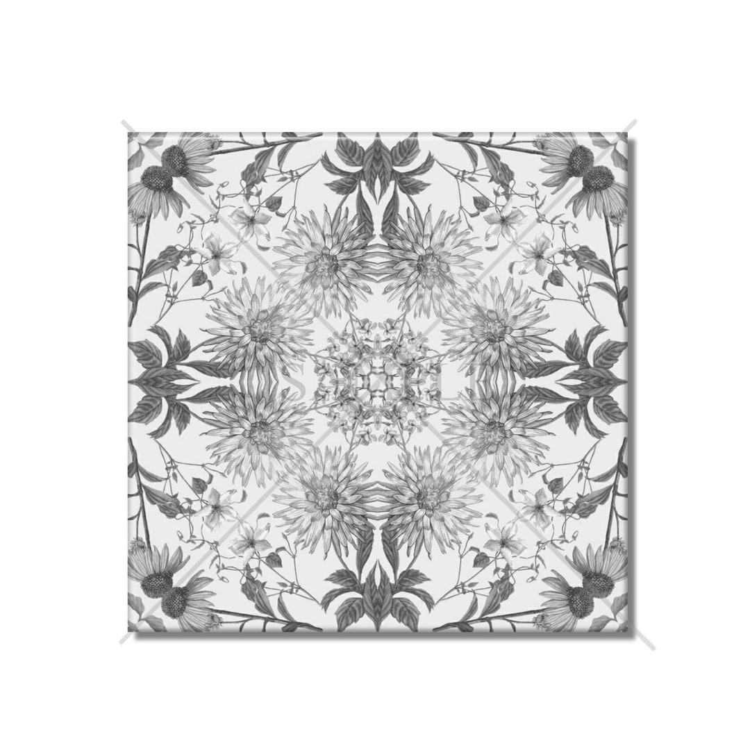 Vintage Botanical Floral Ceramic Tile Grey Ceramic Tile Kitchen