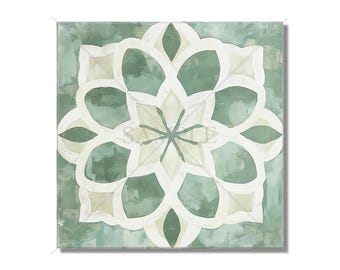 Green Patterned Ceramic Tile - Green Kitchen Backsplash - Unique Ceramic Tiles - Green Bathroom Tile - Unique Tile Green Fireplace Tile