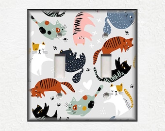 Cute Cats Glasses Light Switch Cover - Decorative Single Toggle Wall Plate (1-Gang)
