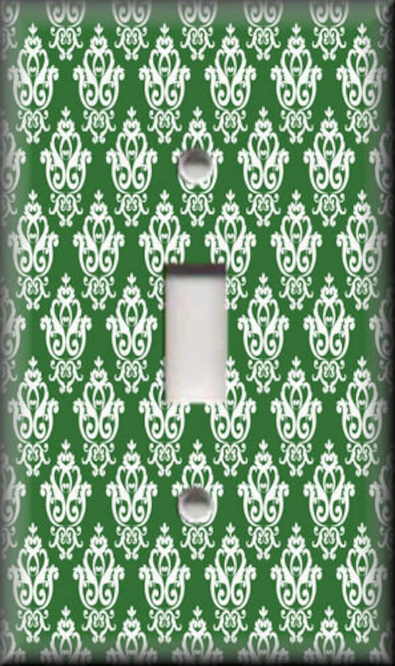 Switch Plates And Outlet Covers Triple Toggle French Damask Decor Free Shipping Metal Light Switch Cover Dark Green Pattern Decor