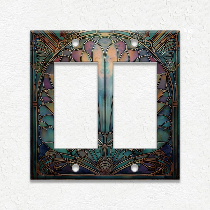 Antique Shell Design Vintage Art Nouveau Design Metal Light Switch Plate Covers And Outlet Covers - Home Decor - Art Nouveau Home Decor Double Rocker