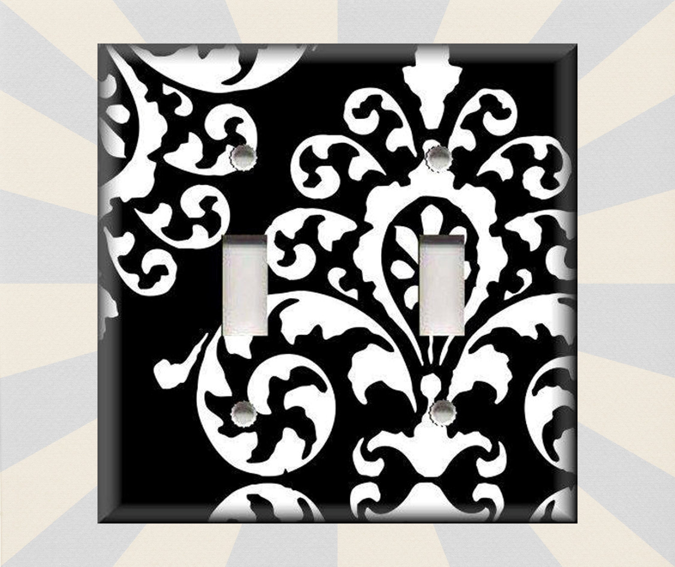 Gothic Decor Flourish Damask Design Black White Metal Light Switch Plate Cover 