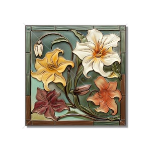 Ceramic Tile Vintage Art Nouveau Flower Design - Kitchen Backsplash Tile - Bathroom Tile - Unique Tile Backsplash - Vintage Fireplace Tile