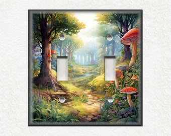 Magical Fairy Garden Design Light Switch Plate Covers And Outlet Covers - Forest Design Switch Plate Covers Set Of Matching Metal Wallplates