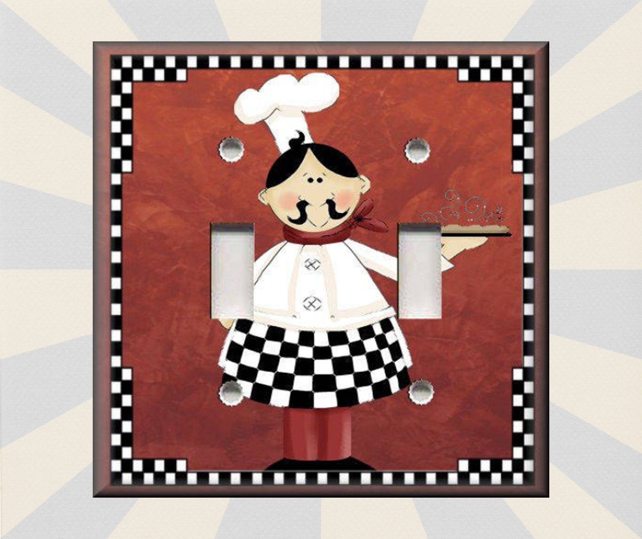 Metal Light Switch Plate Cover - Fat Chef Kitchen Decor Red Black Fat Chef Decor Kitchen Chef - Wallplates Outlets Rocker - Free Shipping