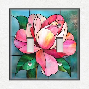 Stained Glass Flower Design Home Decor Pink Flower Metal Light Switch Plate Cover - Decorative Art Switch Plates Outlet Covers Free Shipping