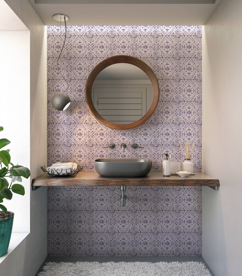 Kitchen Backsplash Tile Bathroom Tile Decorative Ceramic Tile Backsplash Purple And White Backsplash Tile Ceramic Tile Purple image 2