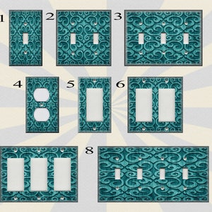 Metal Light Switch Plate Cover - Teal Woodgrain Scroll Design Home ...