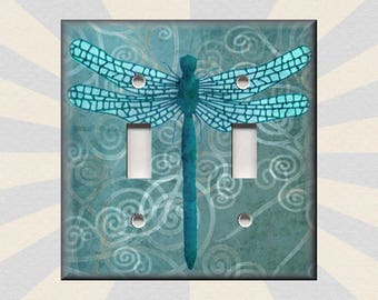 Dragonfly Home Decor Aqua Blue Swirl Dragonfly Home Decor - Metal Light Switch Plate Cover - Wallplates Outlets Rocker - Free Shipping