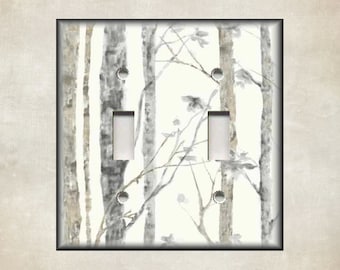 Birch Tree Watercolor Art Tree Decor - Metal Light Switch Cover - Switch Plate Covers And Outlet Covers - Luna Gallery - Free Shipping