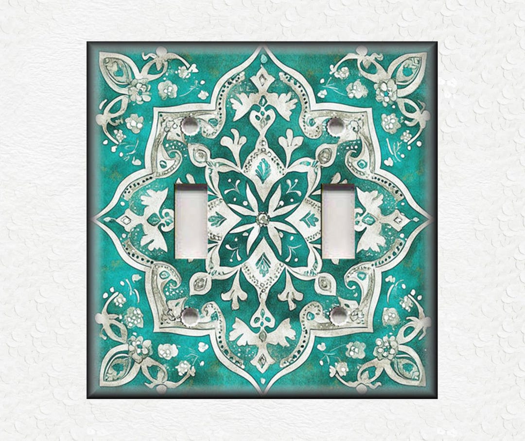 Antique Teal Patterned Design Metal Light Switch Covers Outlet Covers ...