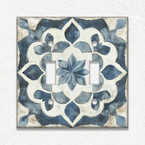 Blue Grey Design Metal Light Switch Plate Covers And Outlet Covers - Unique Switch Plates - Kitchen Switch Plates