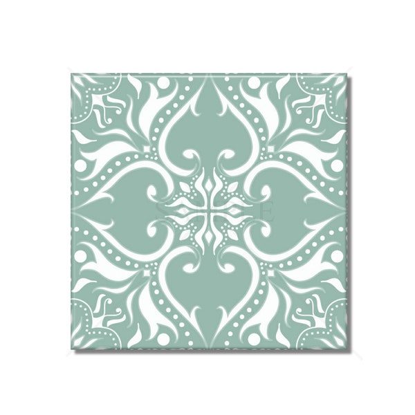 Mint Green And White Patterned Ceramic Tile Design Kitchen Backsplash Tile - Bathroom Tile - Ceramic Accent Tile Backsplash Tile Fireplace