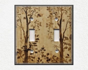 Tree Forest Rustic Wood Design - Metal Switch Plate Covers And Outlet Covers - Unique Light Switch Plate Covers - Decorative Wall Plates