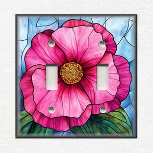Stained Glass Flower Design Home Decor Pink Flower Metal Light Switch Plate Cover - Decorative Art Switch Plates Outlet Covers Free Shipping