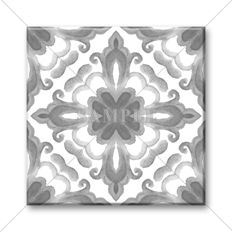Unique Ceramic Accent Tile Decorative Medallion Grey Image 0