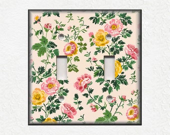 Pink Yellow Green Floral Design Metal Light Switch Plate Covers Botanical Switch Plates And Outlet Covers - Decorative Floral Switch Covers