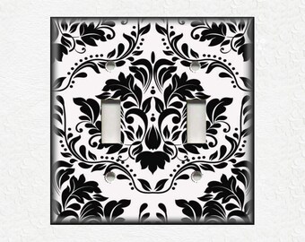 Damask Decor Ornate Royalty Design White And Black Switch Plate Cover - Decorative Damask Metal Switch Plate Covers And Outlet Covers