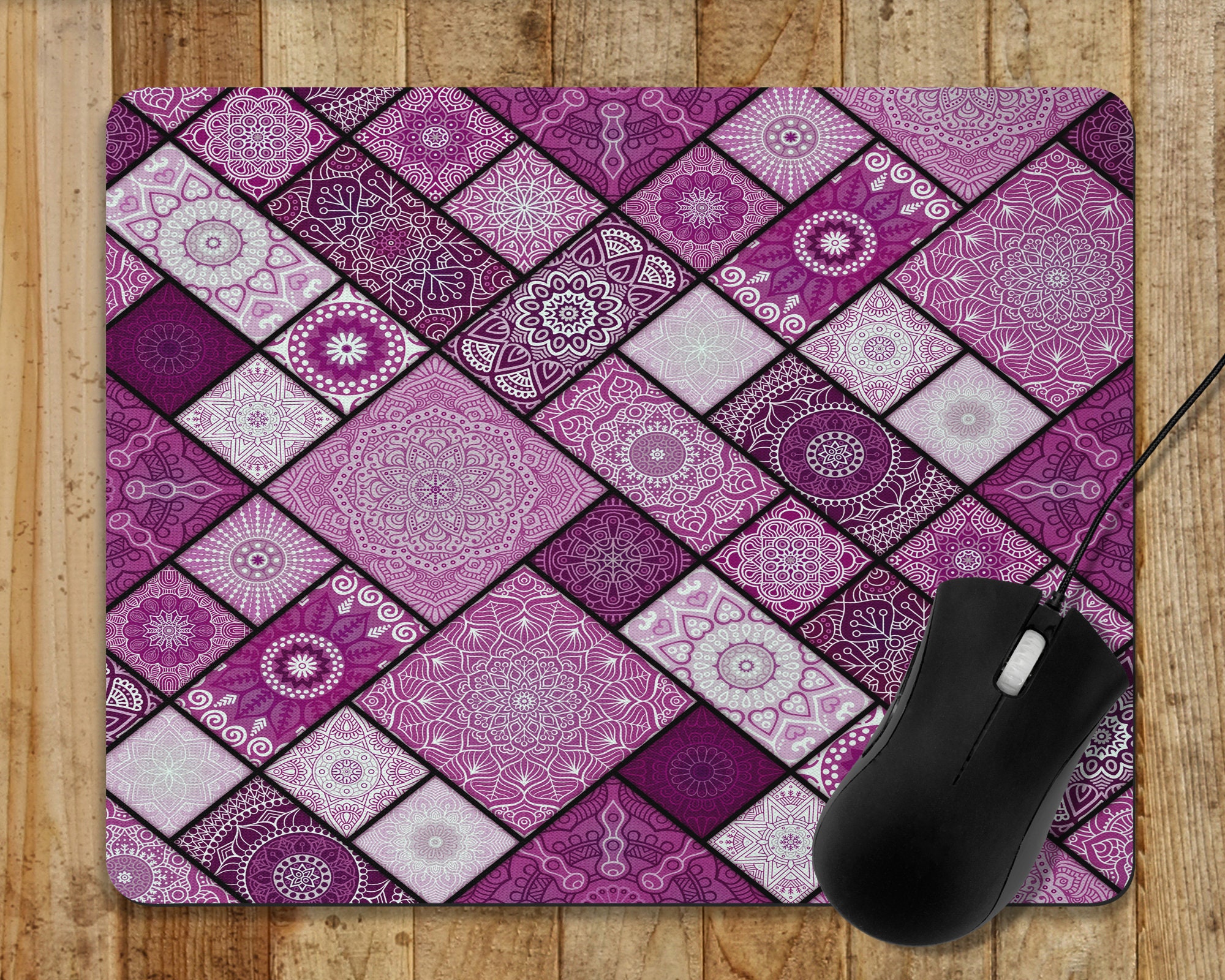 Mouse Pad Purple Moroccan Boho Tile Patchwork Design Etsy