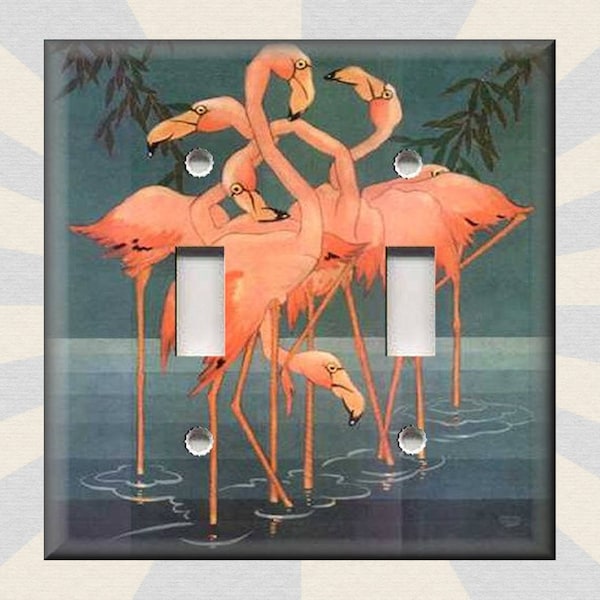 Vintage Flamingo Decor Pink Flamingos Home Decor - Metal Light Switch Plate Cover - Switch Plates And Outlet Covers - Home Decor