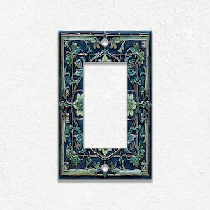 Blue And Green Vintage Art Nouveau Design Metal Light Switch Plate Covers And Outlet Covers - Antique Design Decor - Art Nouveau Home Decor GFI/Rocker