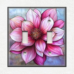 Stained Glass Flower Design Home Decor Pink Flower Metal Light Switch Plate Cover - Decorative Art Switch Plates Outlet Covers Free Shipping