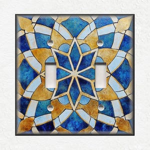 Blue And Gold Metal Light Switch Covers Vintage Art Design Decorative Outlet Cover Vintage Decor Decorative Blue Duplex Covers Home Decor