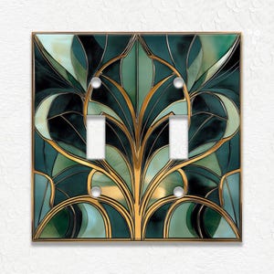 Dark Green Vintage Art Nouveau Switch Plate Cover - Decorative Stained Glass Design Switch Plate Covers And Outlet Covers - Free Shipping