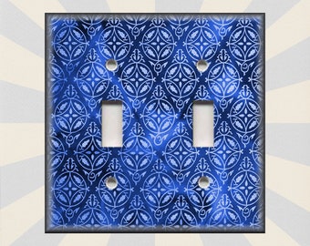 Metal Light Switch Covers - Watercolor Art Damask Design Royal Blue Decor - Switch Plates And Outlet Covers